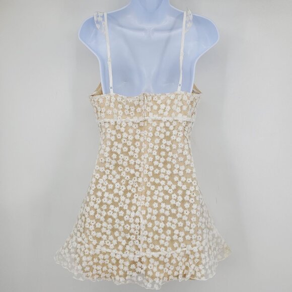 Lulus Charmaine White / Nude‎ Embroidered Mini Babydoll Top Mini Dress Medium - Picture 2 of 13